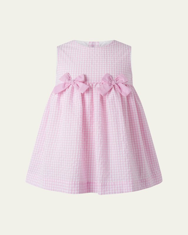 Girl's Sleeveless Check Bow Dress, Size 2-10
